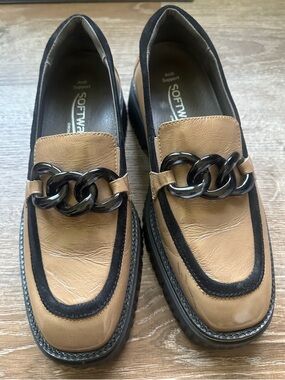 SoftWalk Tan and Black Chain-Trim Men’s Slip-On Loafers